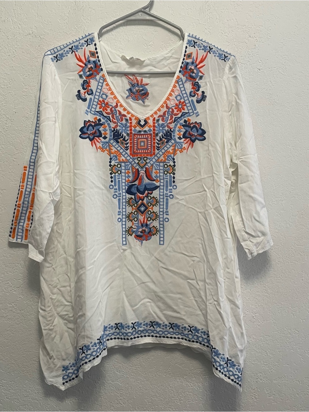 Anthropologie Solitaire Flowy Embroider Floral V Neck Blouse White Size S Boho